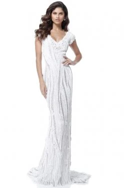 Sherri Hill - 51736 Floral Applique Plunging V-neck Sheath Dress 14 Sherri Hill - 51736 Floral Applique Plunging V-neck Sheath Dress