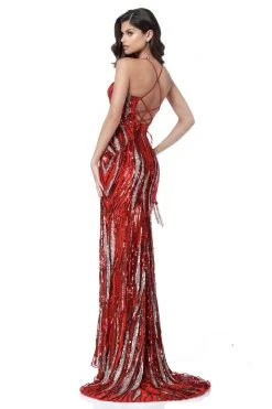 Sherri Hill - 51743 Beaded V-Neck Evening Dress With Slit