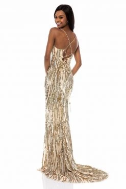 Sherri Hill - 51743 Beaded V-Neck Evening Dress With Slit