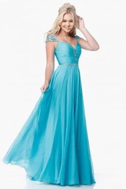 Sherri Hill - 51744 Beaded Cap Sleeve Ruched Bodice Dress