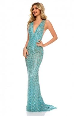 Sherri Hill - 51745 Beaded Deep V-neck Sheath Dress