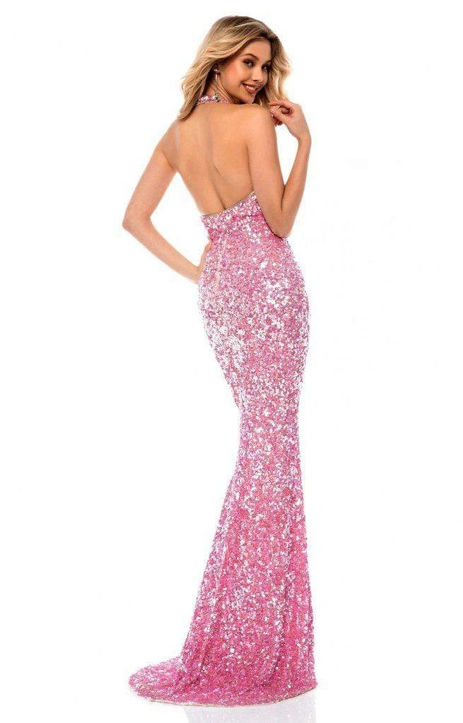 Sherri Hill - 51748 Full Sequins Plunging Halter Fitted Evening Gown 4 Sherri Hill - 51748 Full Sequins Plunging Halter Fitted Evening Gown