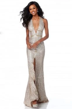 Sherri Hill - 51752 Beaded Plunging Halter V-Neck Dress