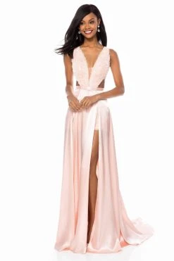 Sherri Hill - 51765 Plunging V-Neck Romper With A-Line Overskirt