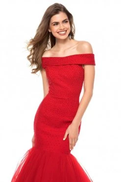 Sherri Hill - 51778 Beaded Jersey Off-Shoulder Tulle Mermaid Dress