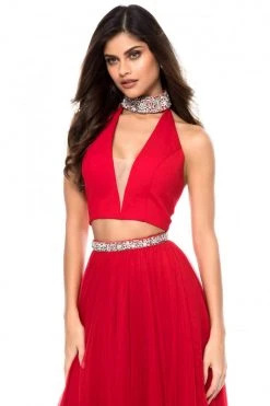 Sherri Hill - 51780 Beaded Choker Plunging Cutout Tulle Dress