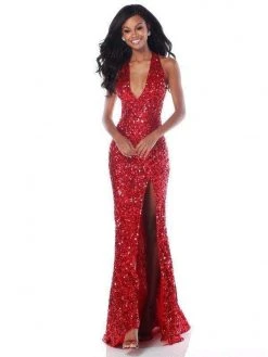 Sherri Hill - 51785 Deep V Neck Fitted Sequin Gown