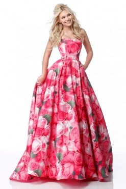 Sherri Hill - 51792 Strapless Floral Print Taffeta Ballgown