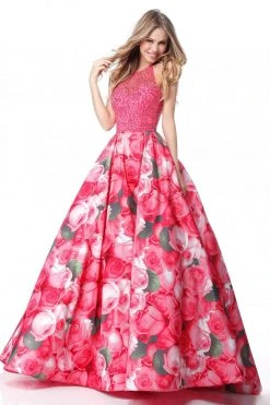 Sherri Hill - 51794 Beaded Halter Floral Print Ballgown