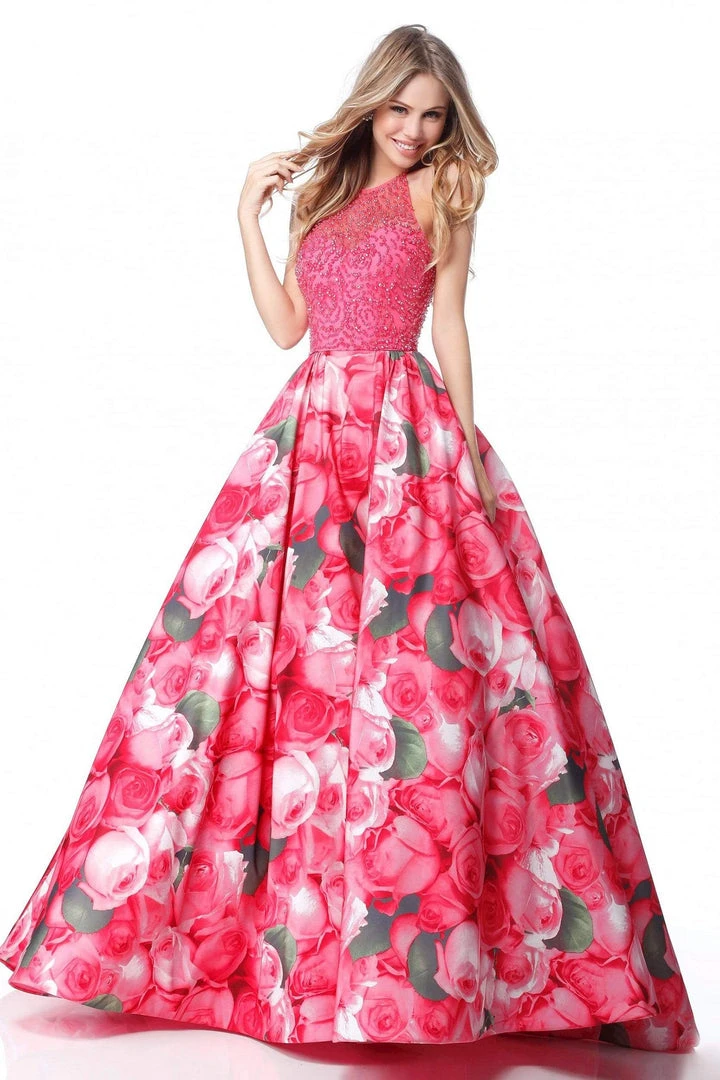 Sherri Hill - 51794 Beaded Halter Floral Print Ballgown 3 Sherri Hill - 51794 Beaded Halter Floral Print Ballgown