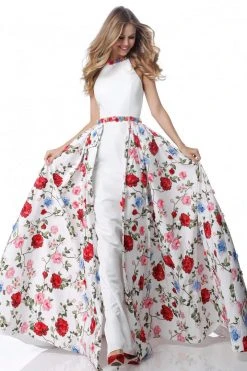 Sherri Hill - 51796 Halter Fitted Dress With Floral Print Overskirt