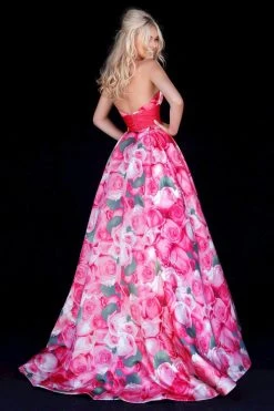 Sherri Hill - 51800 Taffeta Halter Floral Print Ballgown