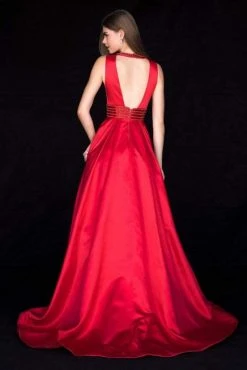 Sherri Hill - 51802 Beaded Halter Neck Satin Ballgown With Open Back