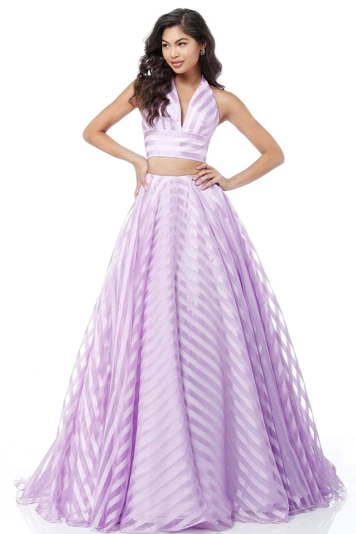 Sherri Hill - 51804 Striped Two-Piece Plunging Halter Ballgown 7 Sherri Hill - 51804 Striped Two-Piece Plunging Halter Ballgown