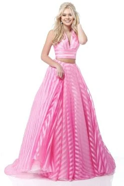 Sherri Hill - 51804 Striped Two-Piece Plunging Halter Ballgown 16 Sherri Hill - 51804 Striped Two-Piece Plunging Halter Ballgown