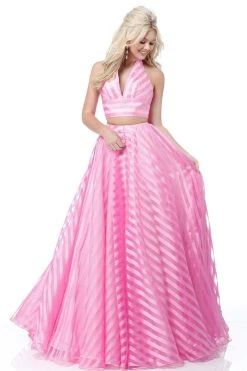 Sherri Hill - 51804 Striped Two-Piece Plunging Halter Ballgown 19 Sherri Hill - 51804 Striped Two-Piece Plunging Halter Ballgown