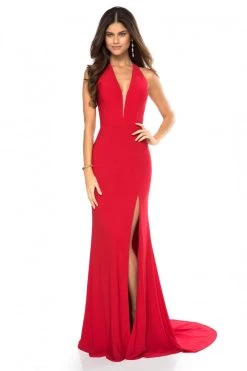 Sherri Hill - 51806 Deep Halter V-neck Jersey Trumpet Dress 14 Sherri Hill - 51806 Deep Halter V-neck Jersey Trumpet Dress