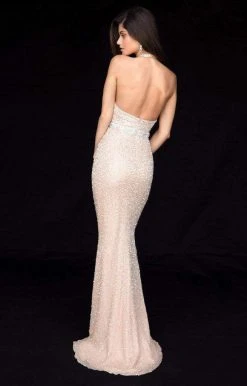 Sherri Hill - 51811 Fully Beaded Plunging Illusion Halter Evening Gown