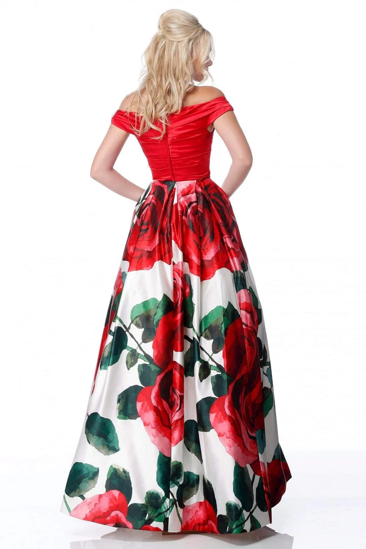 Sherri Hill - 51815 Plunging Off-Shoulder Floral Taffeta Ballgown 4 Sherri Hill - 51815 Plunging Off-Shoulder Floral Taffeta Ballgown