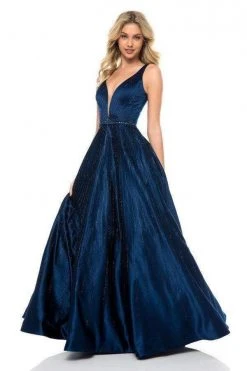 Sherri Hill - 51818 Sleeveless Sheer Plunging Neck Sparkly Satin Gown 10 Sherri Hill - 51818 Sleeveless Sheer Plunging Neck Sparkly Satin Gown