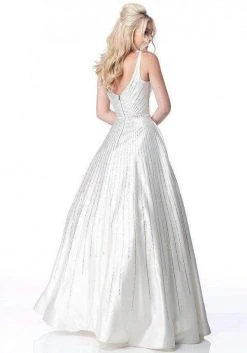 Sherri Hill - 51818 Sleeveless Sheer Plunging Neck Sparkly Satin Gown