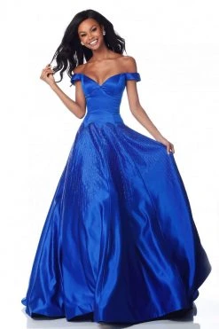 Sherri Hill - 51825 Off Shoulder Jewel-Spangled Satin Dress