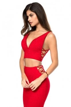 Sherri Hill - 51840 Two-Piece Jewel Dotted Lace-Up Long Dress 11 Sherri Hill - 51840 Two-Piece Jewel Dotted Lace-Up Long Dress