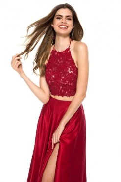 Sherri Hill - 51843 Two Piece Lace Appliqued Gown With Slit