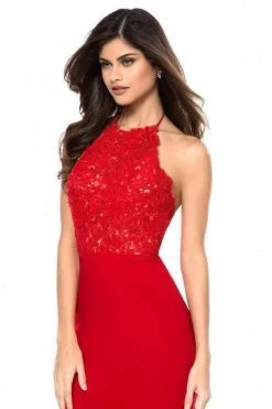 Sherri Hill - 51844 Lace Appliqued Halter Sheath Dress