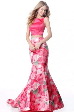 Sherri Hill - 51848 Two Piece Satin Floral Print Mermaid Dress