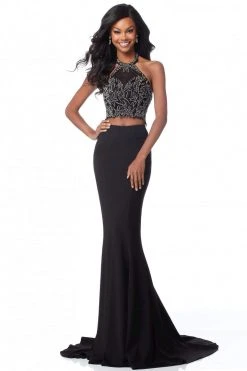 Sherri Hill - 51873 Beaded Two Piece Halter Jersey Trumpet Dress