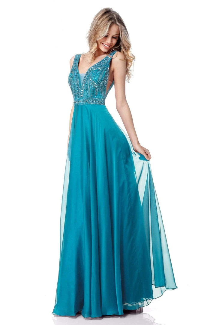 Sherri Hill - 51874 Beaded V-Neck Bodice Chiffon Dress 6 Sherri Hill - 51874 Beaded V-Neck Bodice Chiffon Dress