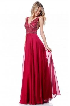 Sherri Hill - 51874 Beaded V-Neck Bodice Chiffon Dress