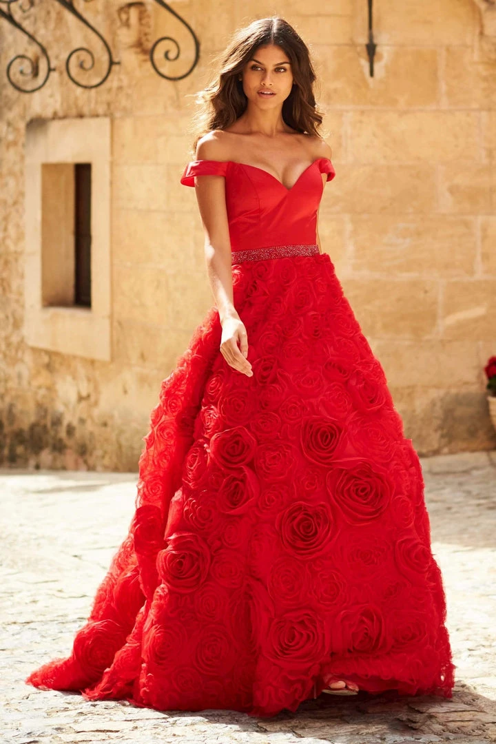 Sherri Hill - 51885 Off Shoulder Rose Appliqued Ballgown 7 Sherri Hill - 51885 Off Shoulder Rose Appliqued Ballgown
