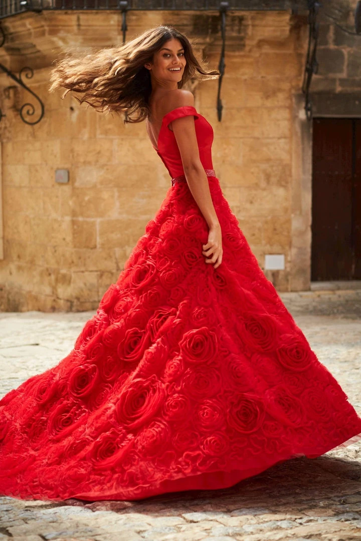 Sherri Hill - 51885 Off Shoulder Rose Appliqued Ballgown 10 Sherri Hill - 51885 Off Shoulder Rose Appliqued Ballgown