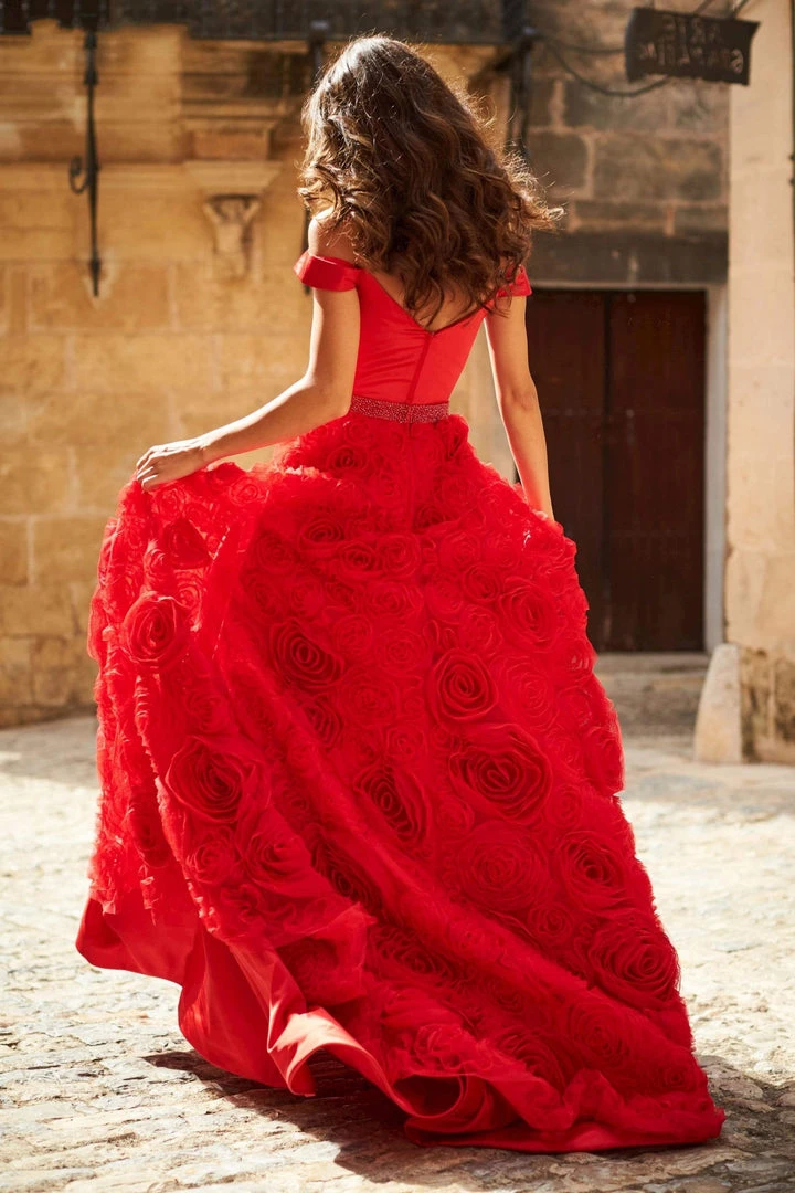 Sherri Hill - 51885 Off Shoulder Rose Appliqued Ballgown 8 Sherri Hill - 51885 Off Shoulder Rose Appliqued Ballgown