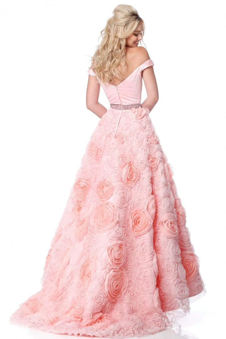 Sherri Hill - 51885 Off Shoulder Rose Appliqued Ballgown 4 Sherri Hill - 51885 Off Shoulder Rose Appliqued Ballgown