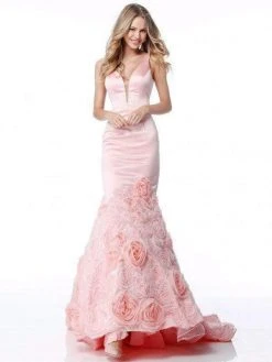Sherri Hill - 51886 Floral Appliqued Plunging V Neck Mermaid Dress