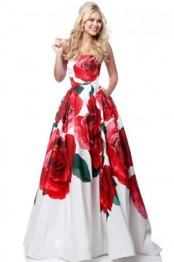 Sherri Hill - 51887 Strapless Floral Print Semi-Sweetheart Ballgown 14 Sherri Hill - 51887 Strapless Floral Print Semi-Sweetheart Ballgown