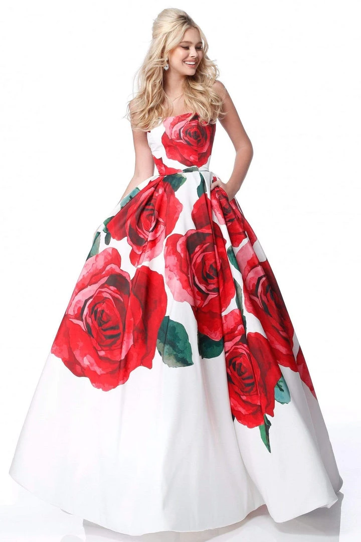 Sherri Hill - 51887 Strapless Floral Print Semi-Sweetheart Ballgown 7 Sherri Hill - 51887 Strapless Floral Print Semi-Sweetheart Ballgown