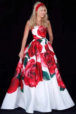 Sherri Hill - 51887 Strapless Floral Print Semi-Sweetheart Ballgown 17 Sherri Hill - 51887 Strapless Floral Print Semi-Sweetheart Ballgown