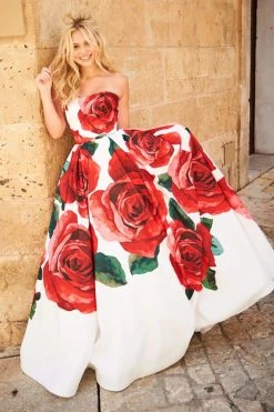 Sherri Hill - 51887 Strapless Floral Print Semi-Sweetheart Ballgown 18 Sherri Hill - 51887 Strapless Floral Print Semi-Sweetheart Ballgown