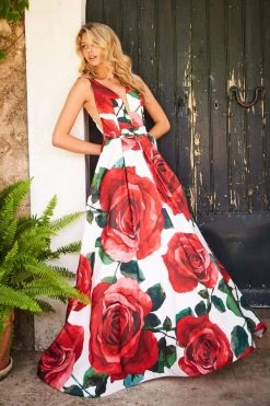 Sherri Hill - 51888 Floral Print Deep V-Neck Ballgown