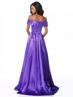 Sherri Hill - 51892 Off Shoulder High Slit Satin A-Line Dress