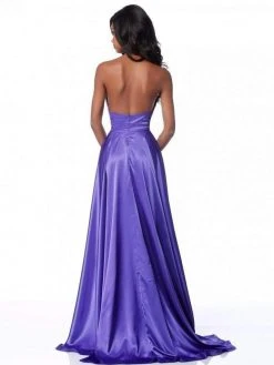 Sherri Hill - 51897 Crisscross Halter Long A Line Satin Dress