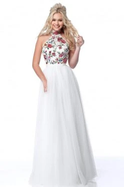 Sherri Hill - 51908 Floral Appliqued High Halter A-Line Dress