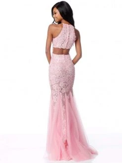 Sherri Hill - 51913 Lace Applique Halter Tulle Trumpet Dress