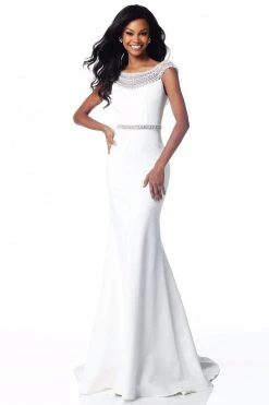 Sherri Hill - 51915 Pearl-Crusted Bateau Neck Long Mermaid Dress