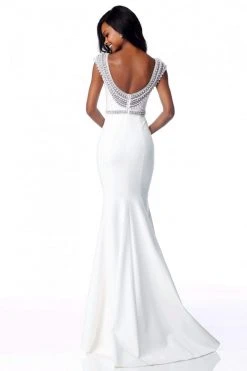 Sherri Hill - 51915 Pearl-Crusted Bateau Neck Long Mermaid Dress 8 Sherri Hill - 51915 Pearl-Crusted Bateau Neck Long Mermaid Dress