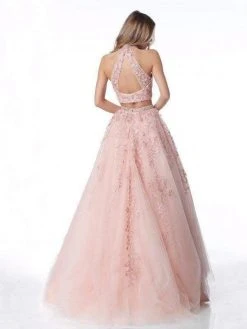 Sherri Hill - 51925 Two Piece Appliqued High Halter A Line Dress